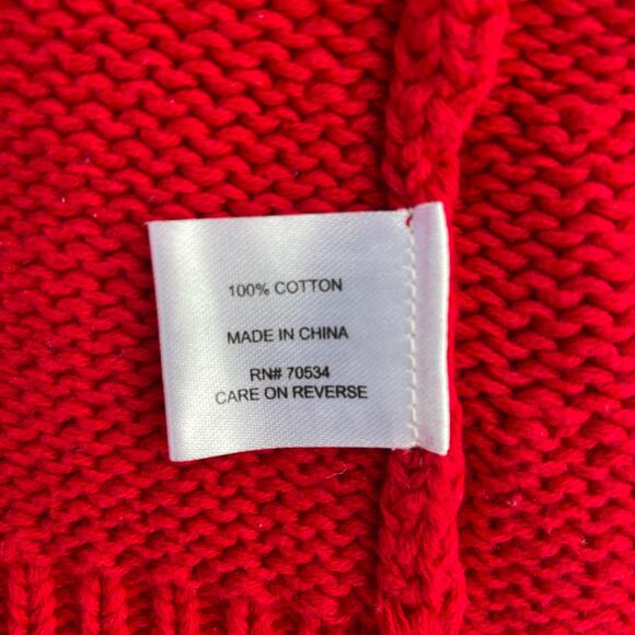 Orvis Cotton Full Zip Cardigan Mock Neck Knitted Christmas Sweater Red Size XL - Picture 8 of 9